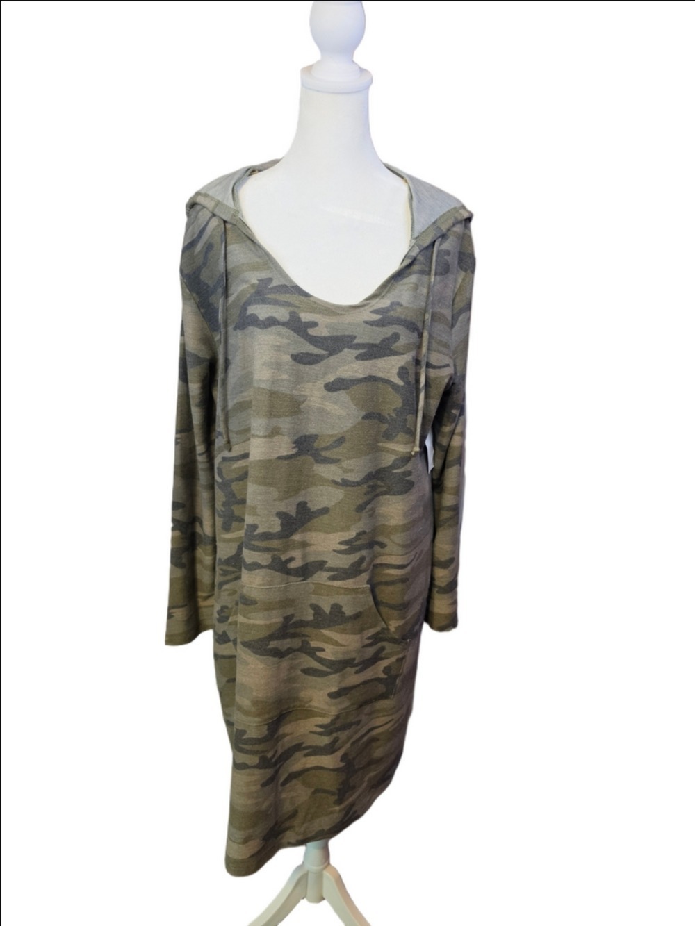 Charlotte Russe Green Camo Hooded Long-Sleeve Sweatshirt Mini Dress Size XL